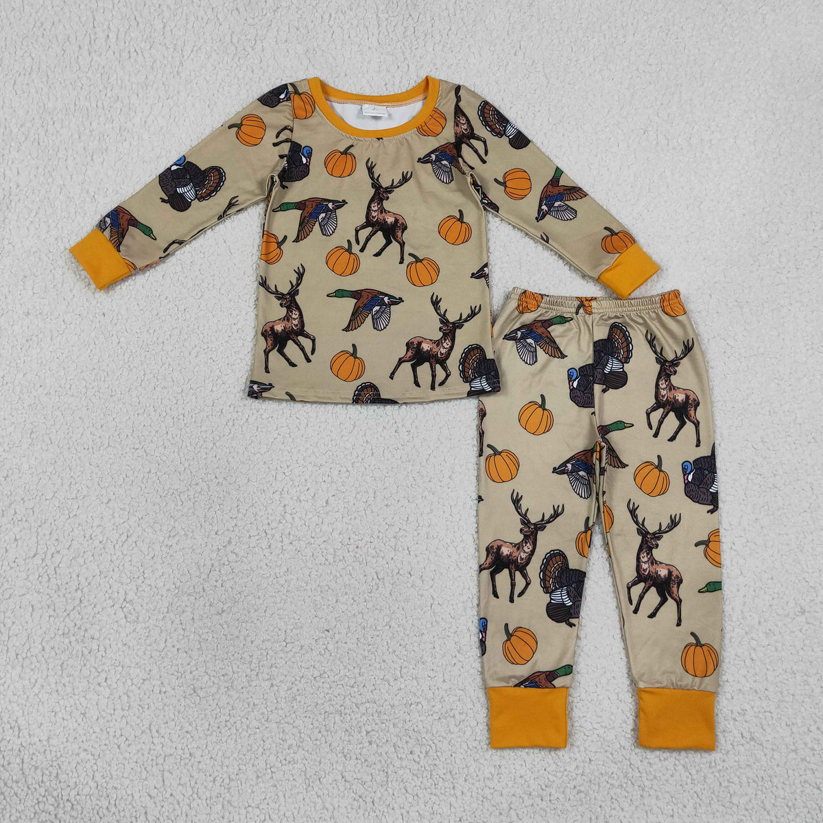 deer duck pumpkin print boy PJ set