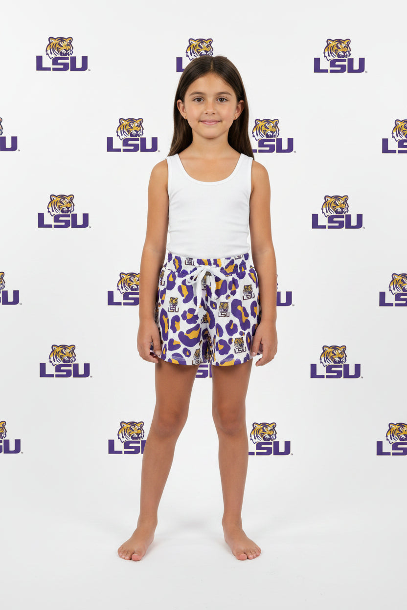 SS0821 kids LSU leopard tiger athletic butterfly shorts