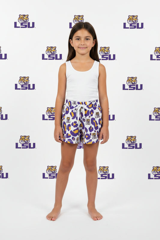 SS0821 kids LSU leopard tiger athletic butterfly shorts