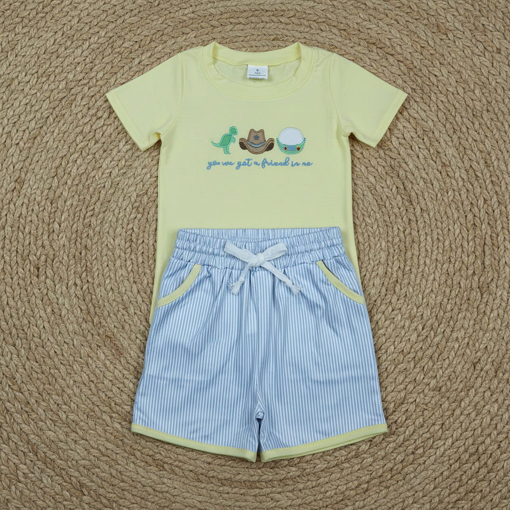 embroidery you’ve got a friend in me boy shorts set kids clothing
