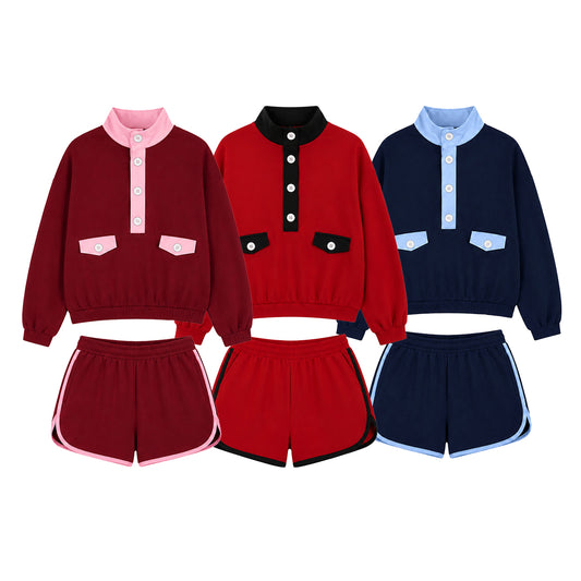 Pre order long sleeve button up top shorts set