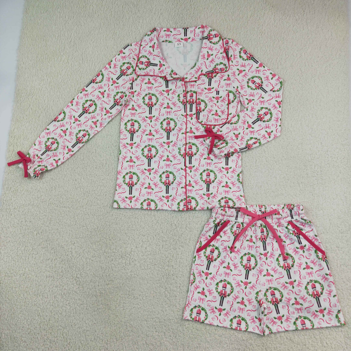pink nutcracker santa bow two pieces Christmas adult women pajamas