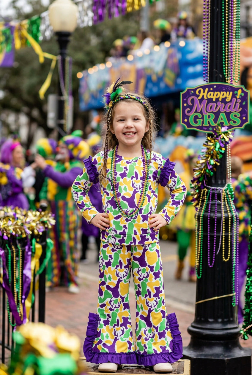 purple green gold deer mardi gras girl outfit