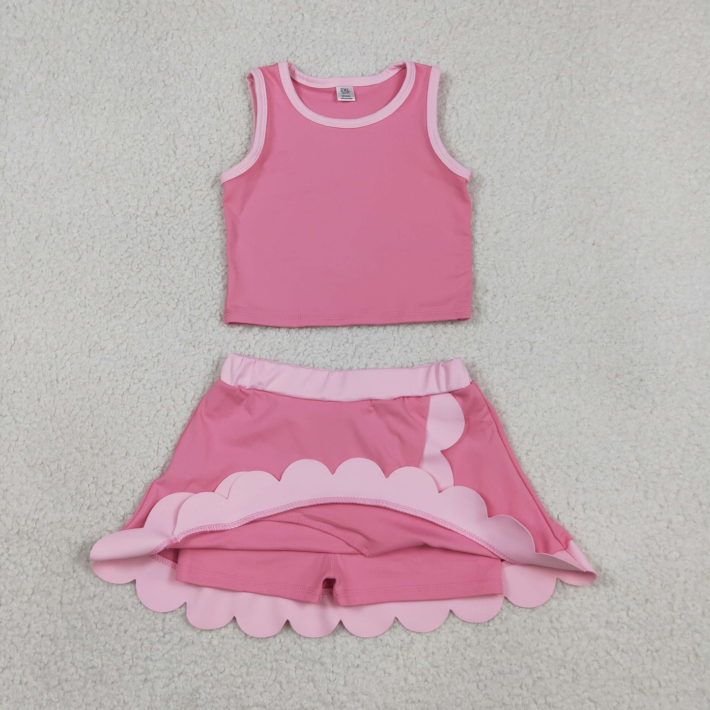 solid pink scallop athletic skort outfit girls clothes