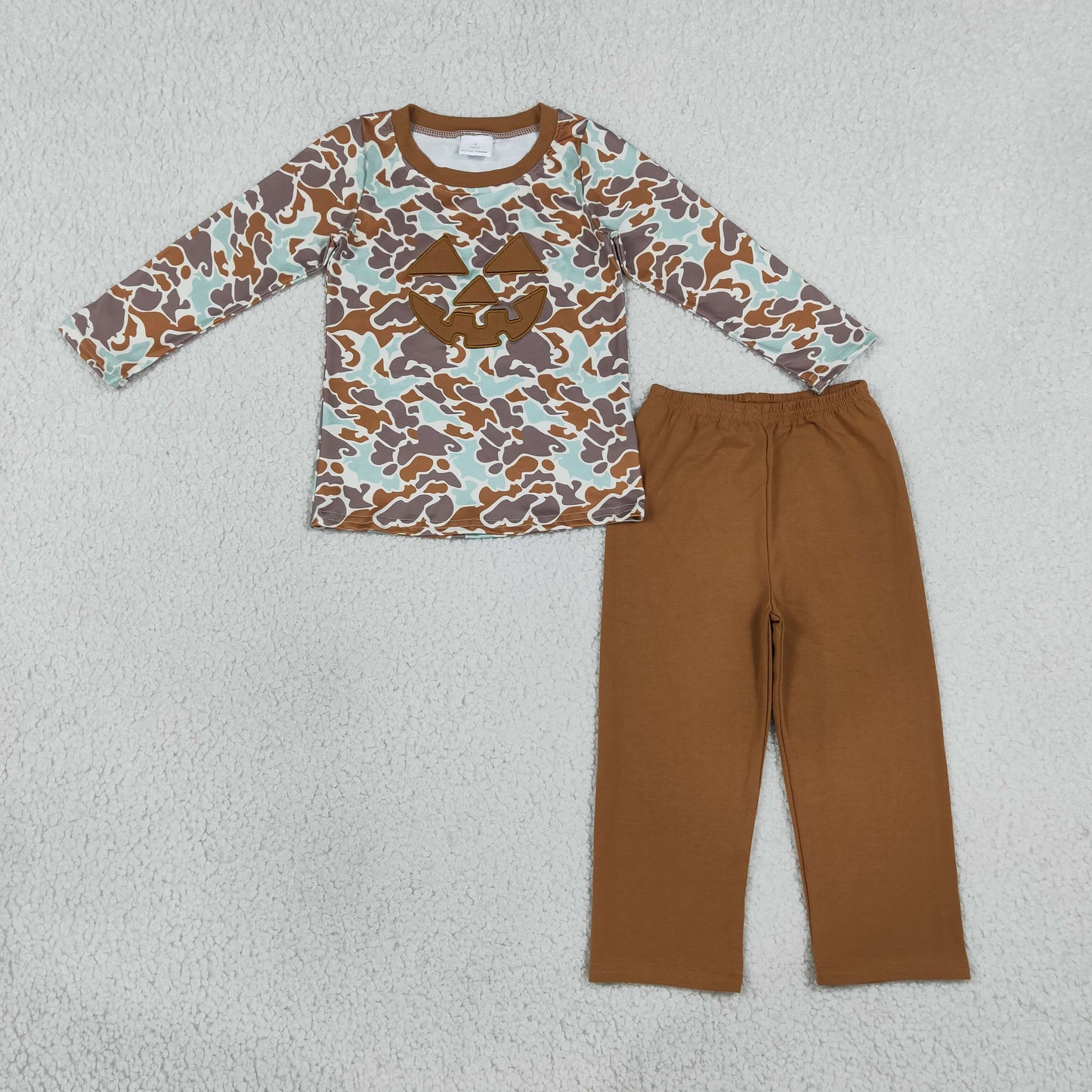 camo Halloween pumpkin face pants boy outfit