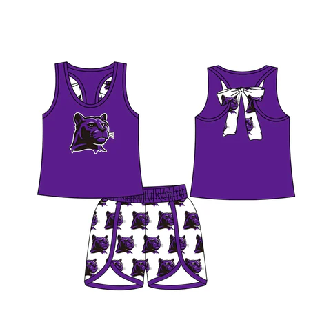 MOQ 5-pcs-each-style-custom-style-team-purple-girls-shorts-set