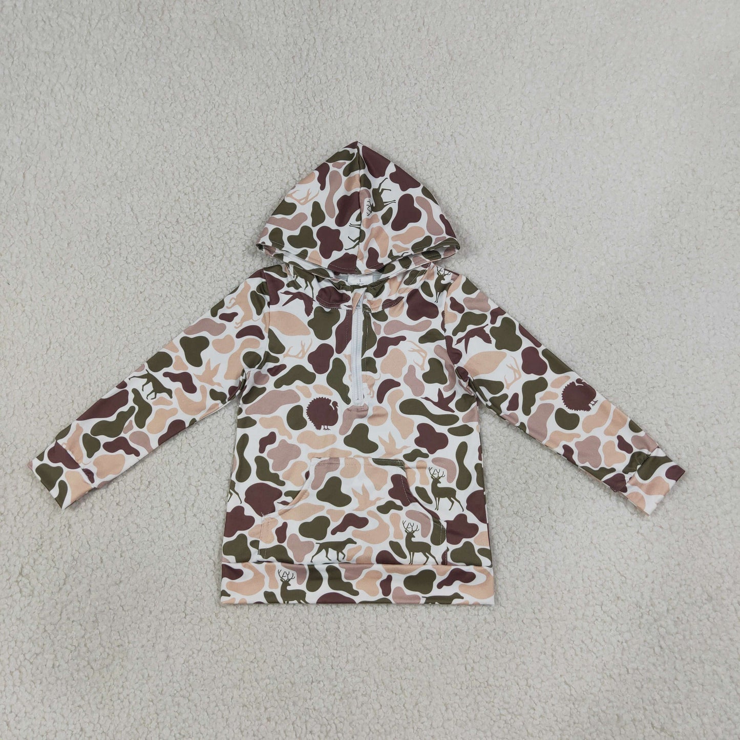 long sleeve zipper up hunting camo hooded pullover