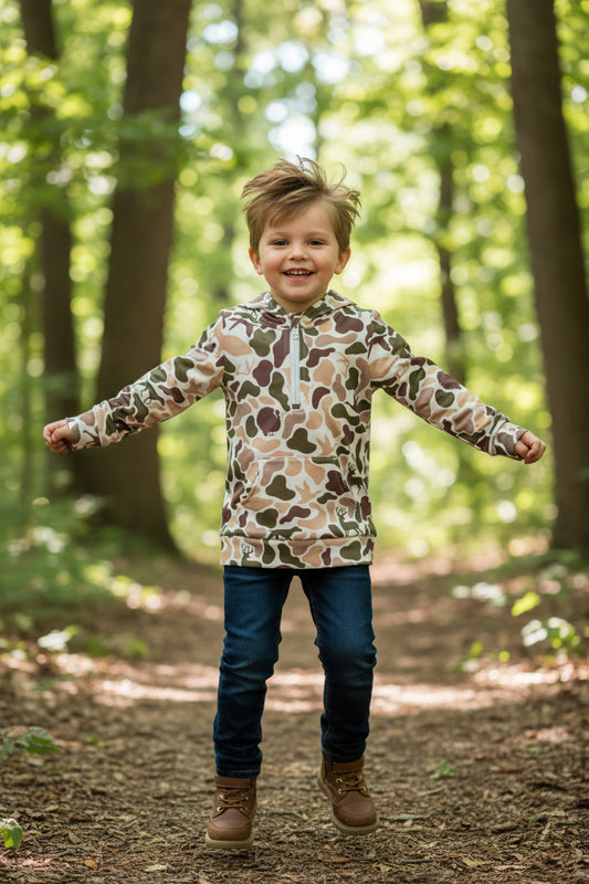 long sleeve zipper up hunting camo hooded pullover