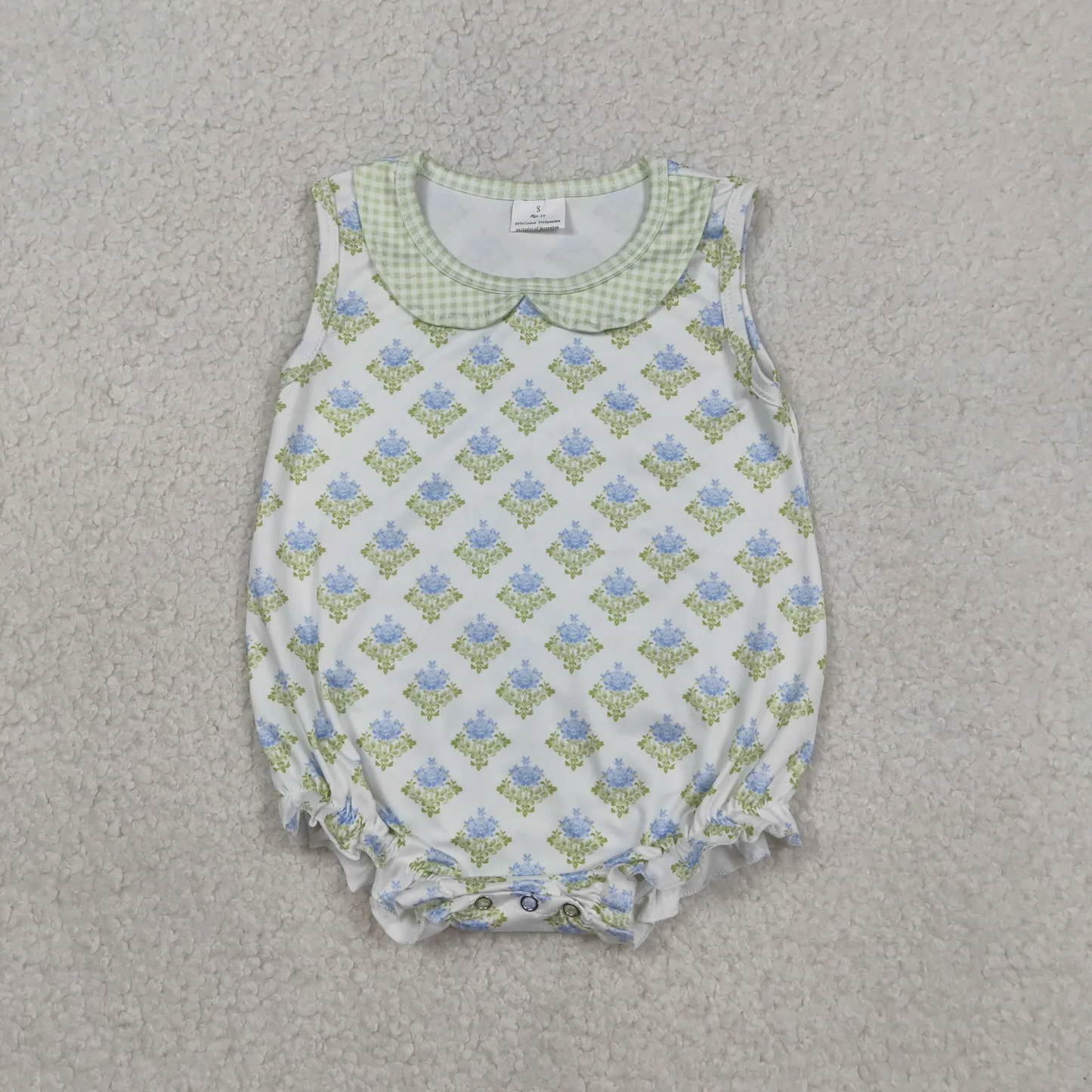 Sibling blue flower bloomer set and bubble girl clothing