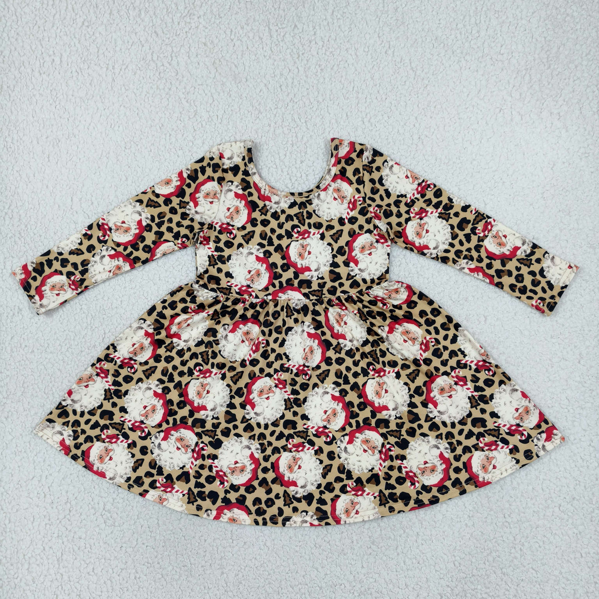 leopard with santa print long sleeve twirl dress