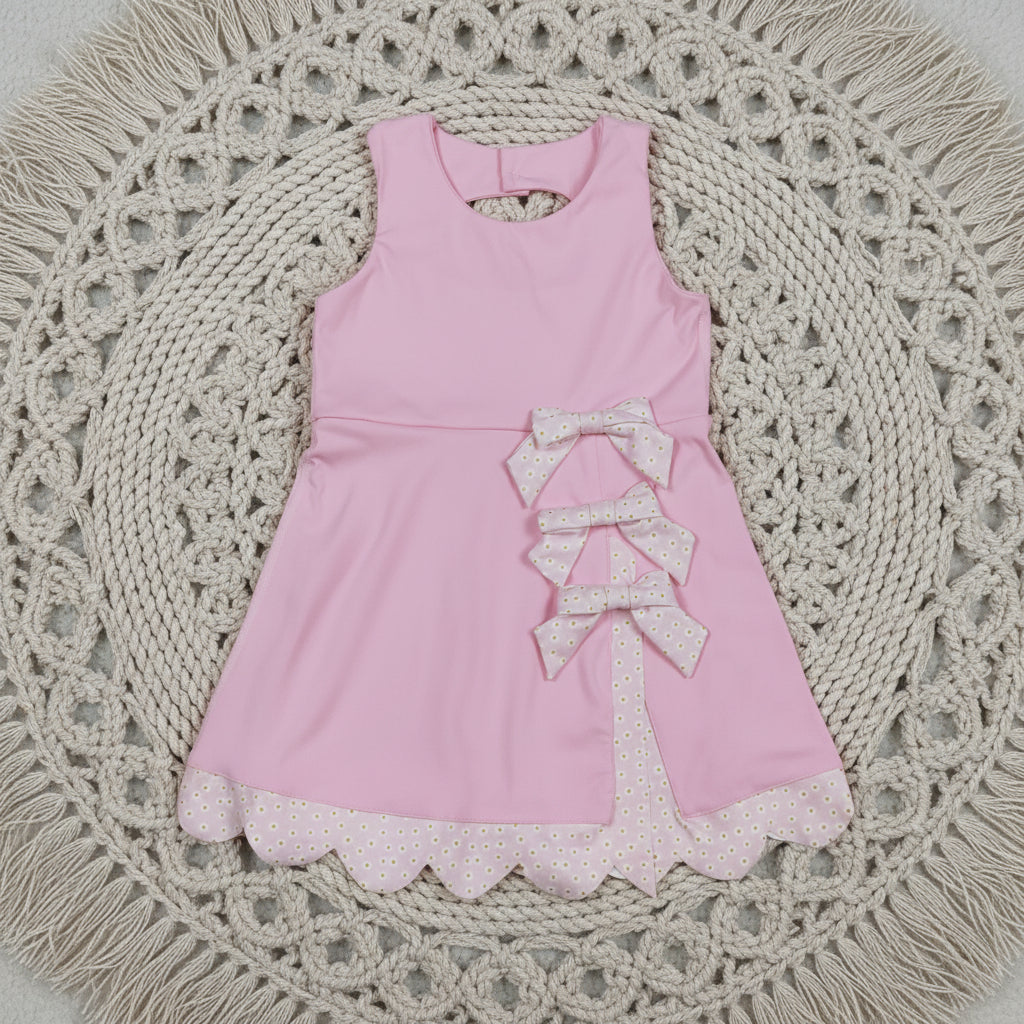 sleeveless scallop pink bow athletic dress