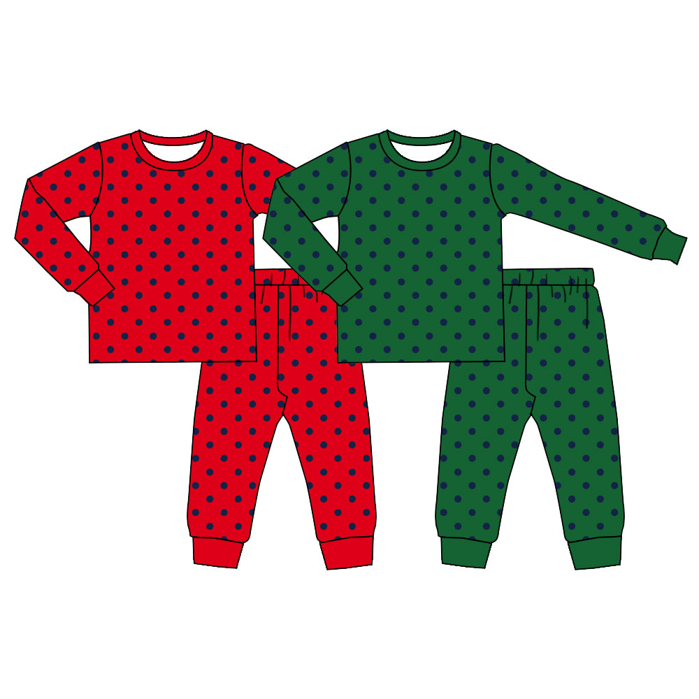 Pre order red green polka dots kids pajamas for Christmas