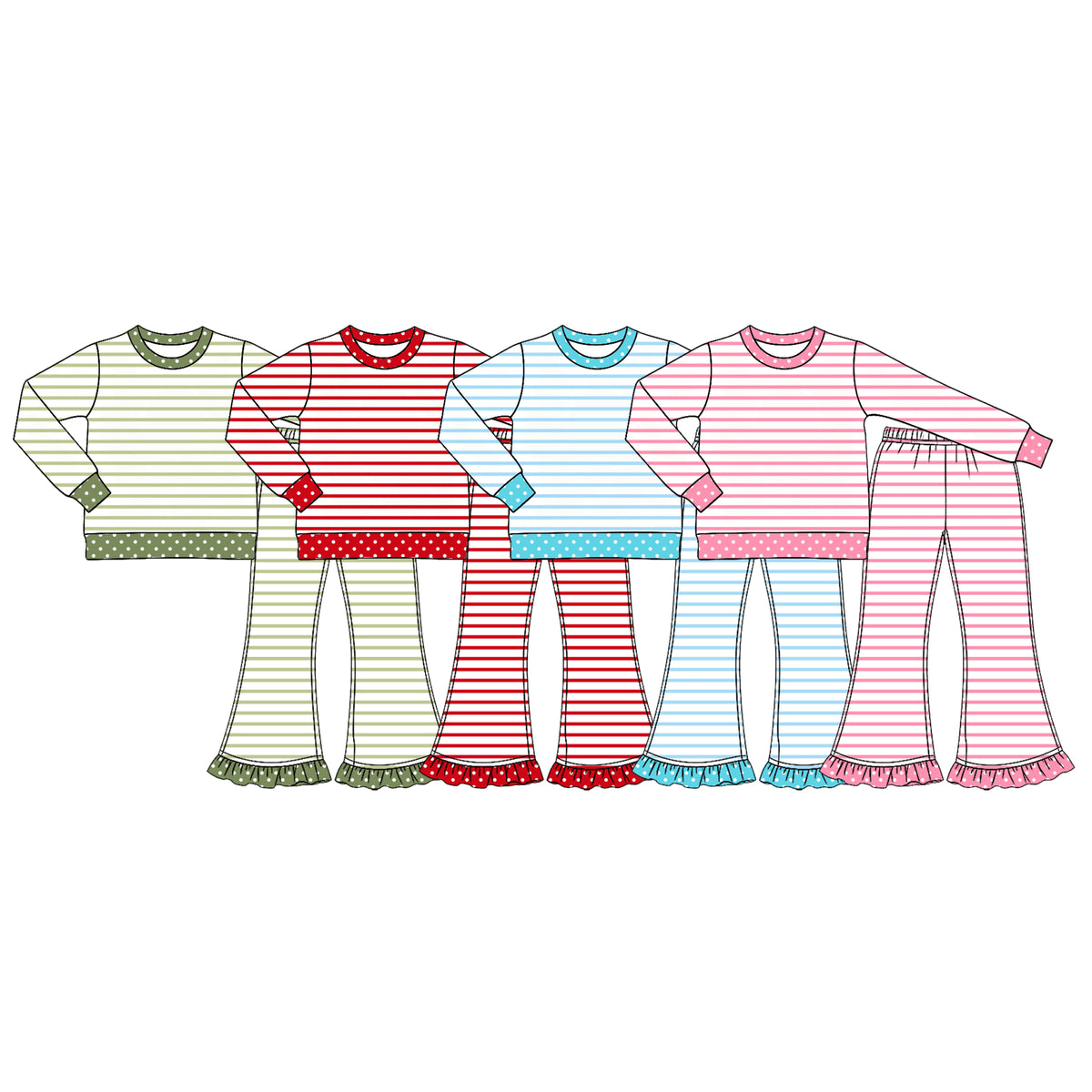 Pre order polka dots trim striped outfit girls clothing
