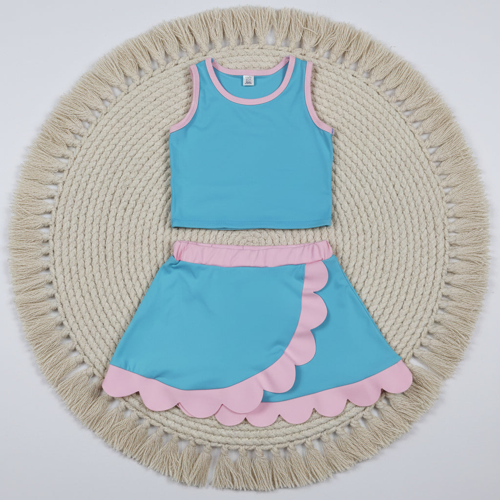 solid pink blue scallop athletic skort outfit girls clothes