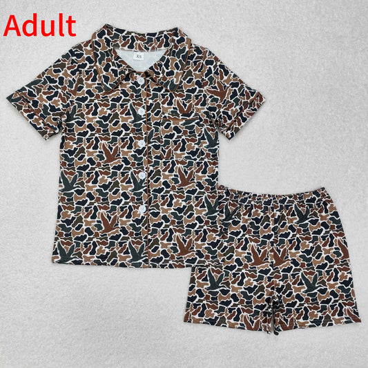 GSSO1618 Adult female duck brown green camouflage short-sleeved shorts pajamas set
