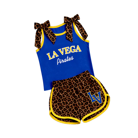 Custom order MOQ 5 PCS CUSTOM STYLE SCHOOL TEAM LA VEGA PIRATES LEOPARD BOWS GIRLS SHORTS SET