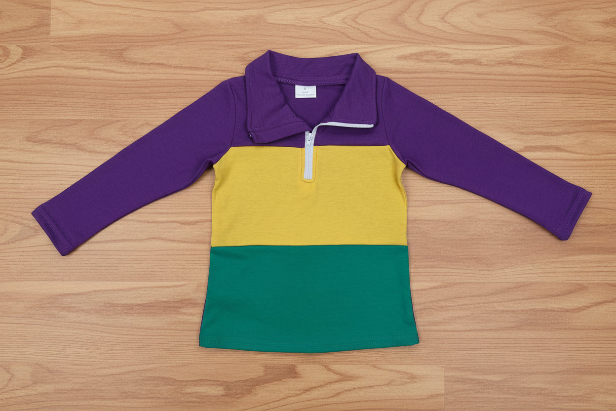 green purple yellow boy mardi gras shirt