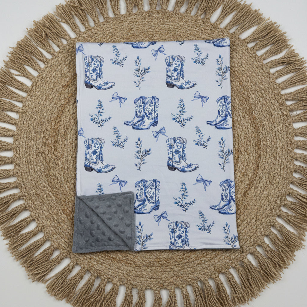 blue bow cowgirl boots minky blanket