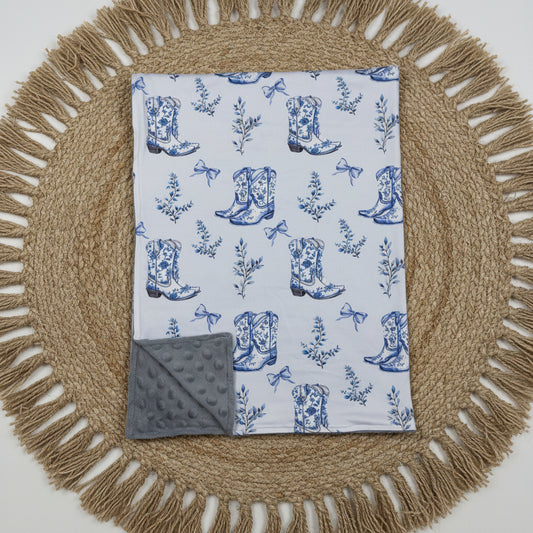 blue bow cowgirl boots minky blanket