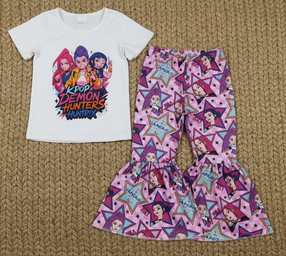 short sleeve kpop bell bottom pants set