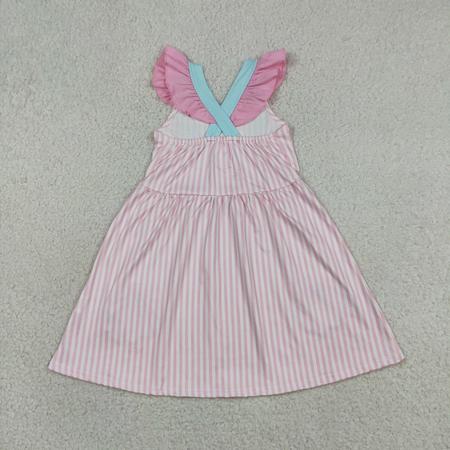 pink stripes strap shell embroidery dress