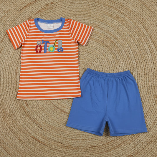 tools embroidery boy shorts set kids clothes