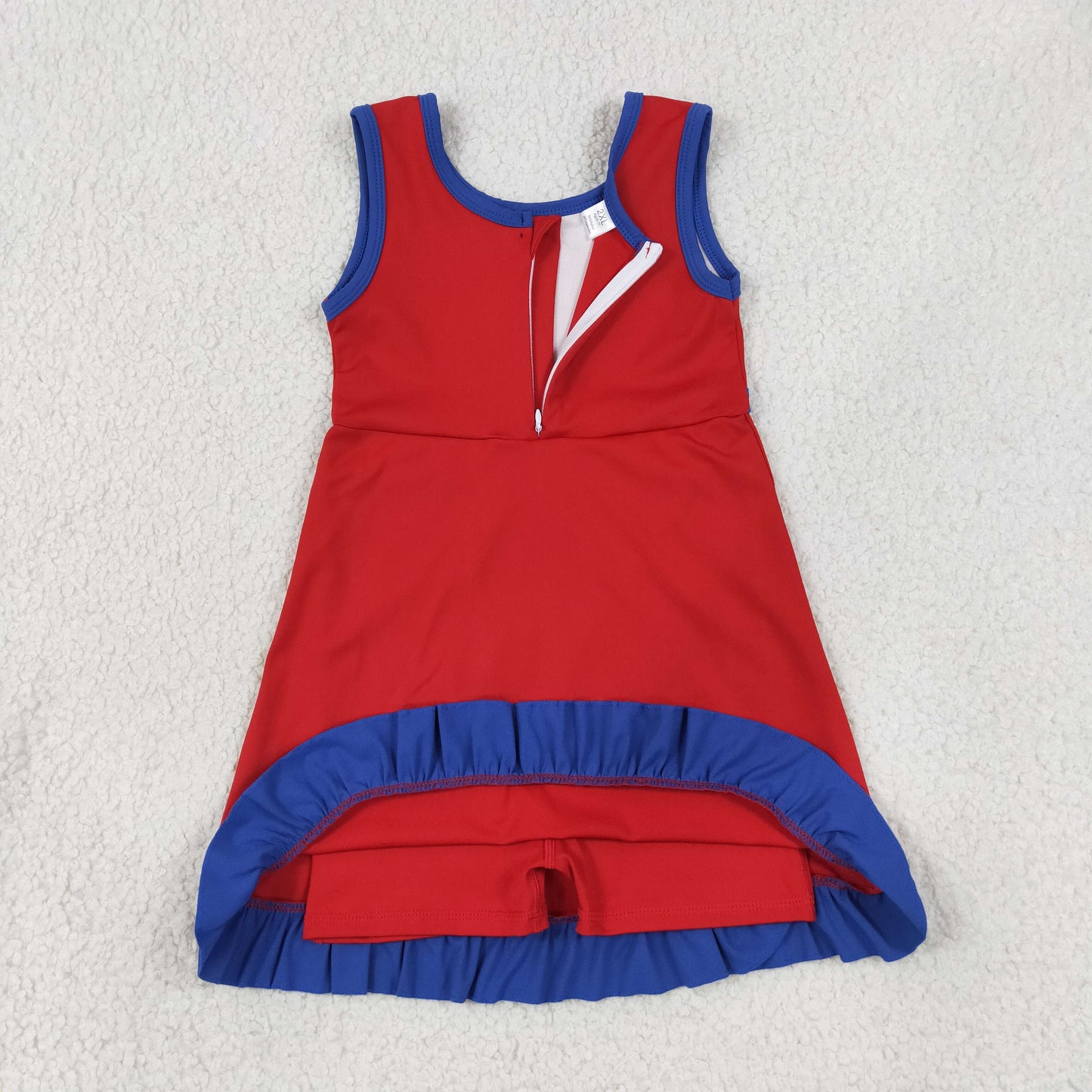 solid royal blue red ruffle athletic dress