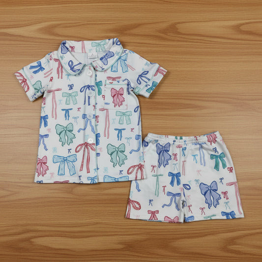 colorful coquette button down shorts pajama set
