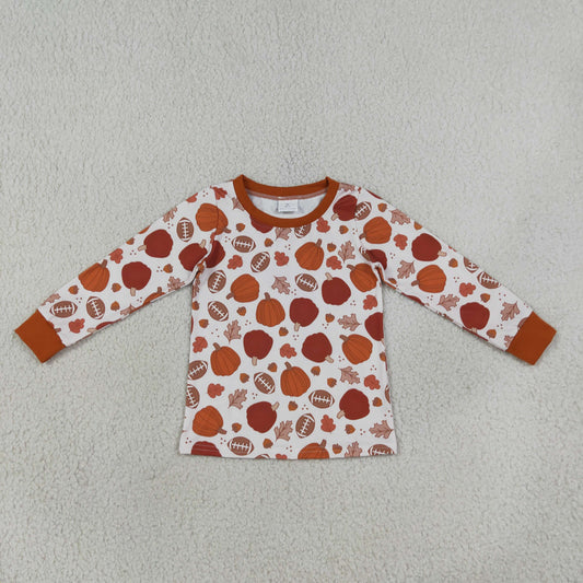 long sleeve football pumpkin boy shirt