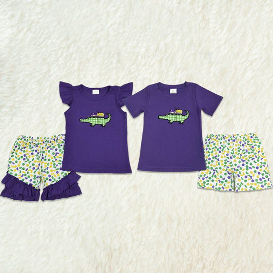 Match Baby Boys Girls Embroidery Mardi Gras Crocodile Shirt Shorts Outfits Clothing Sets D 3.13