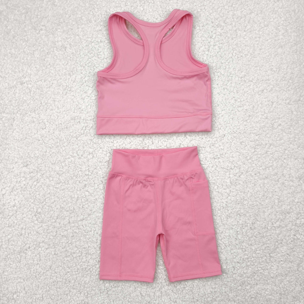 GSSO1516 Solid light pink vest shorts yoga suit  D 4.24