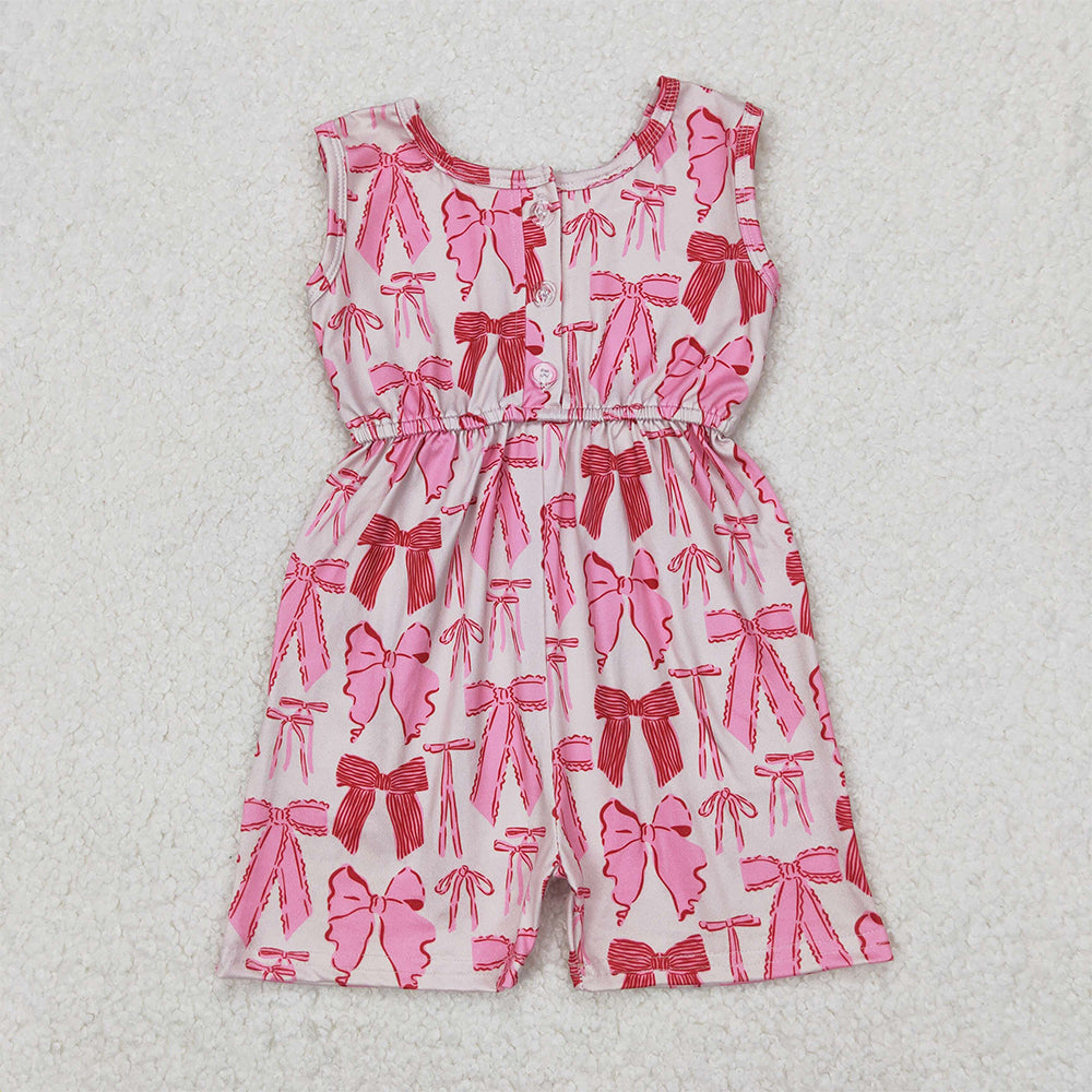 SR2670  Baby Girls Pink Bows Sleeveless Pockets Jumpsuits  D 3.27