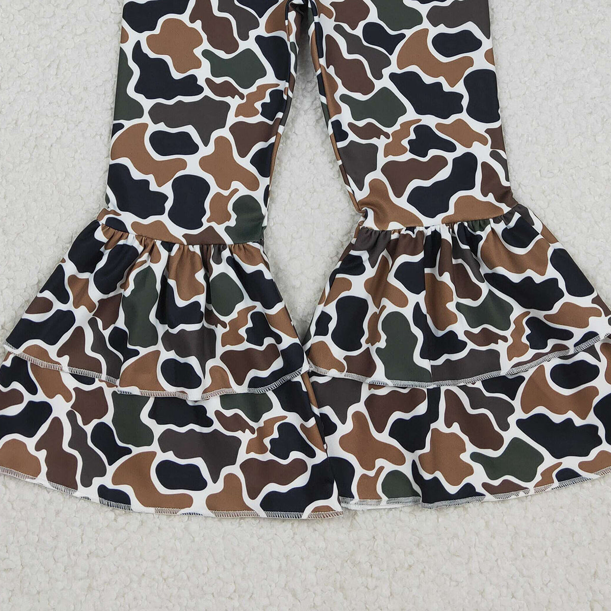 Baby Girls Southern Dark Brown Camo Ruffle Bell Bottom Pants Active Yoga Pants