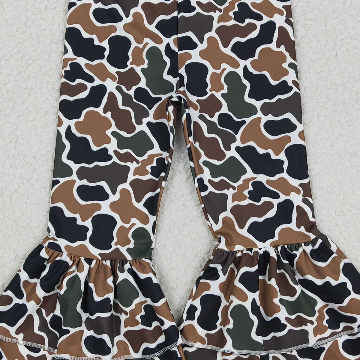 Baby Girls Southern Dark Brown Camo Ruffle Bell Bottom Pants Active Yoga Pants