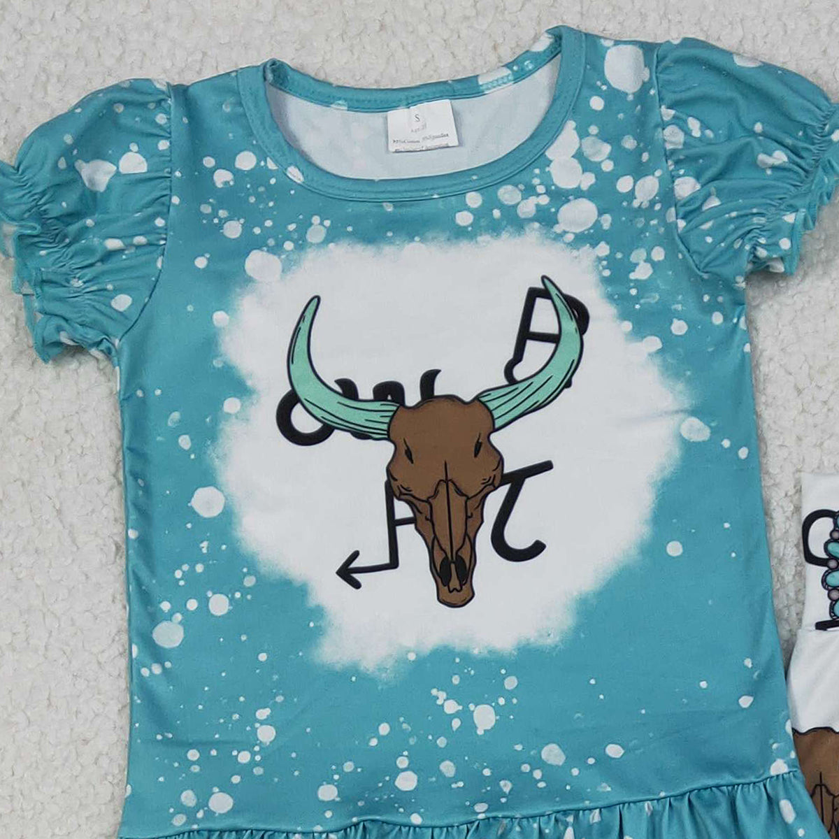 Baby Girls Western Style Clothes Set with Bull Skulls Ruffle Top And Bell Bottom Pants for Infants