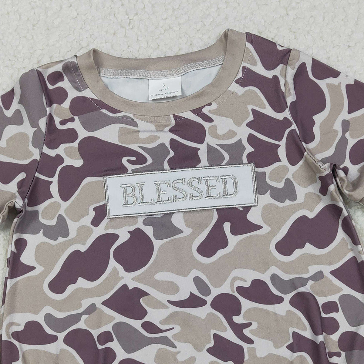 Embroidery 'Blessed' Baby Boys Southern Grey Camo Rompers Cute Baby Boy Outfit with Embroidery Detailing
