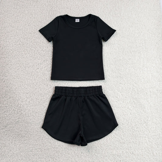 solid black athletic shorts set sports yoga toddler girl clothing