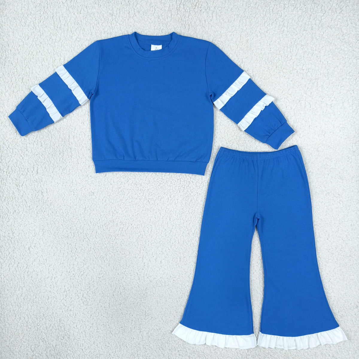 ruffle blue white cotton girls outfit