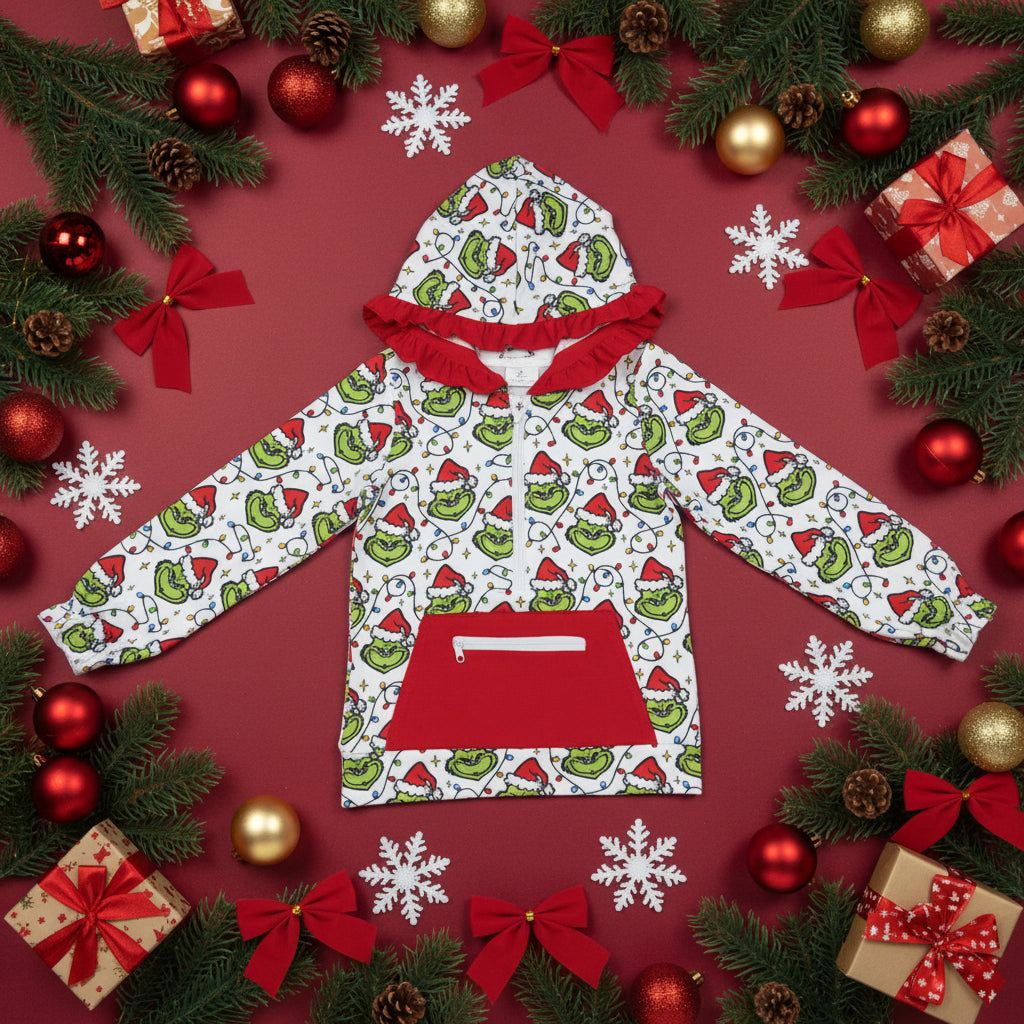 Christmas light grinchmas hoodie with pocket