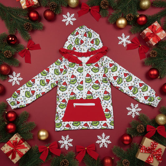 Christmas light grinchmas hoodie with pocket