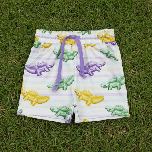 green purple yellow dinosaur mardi gras baby boy shorts