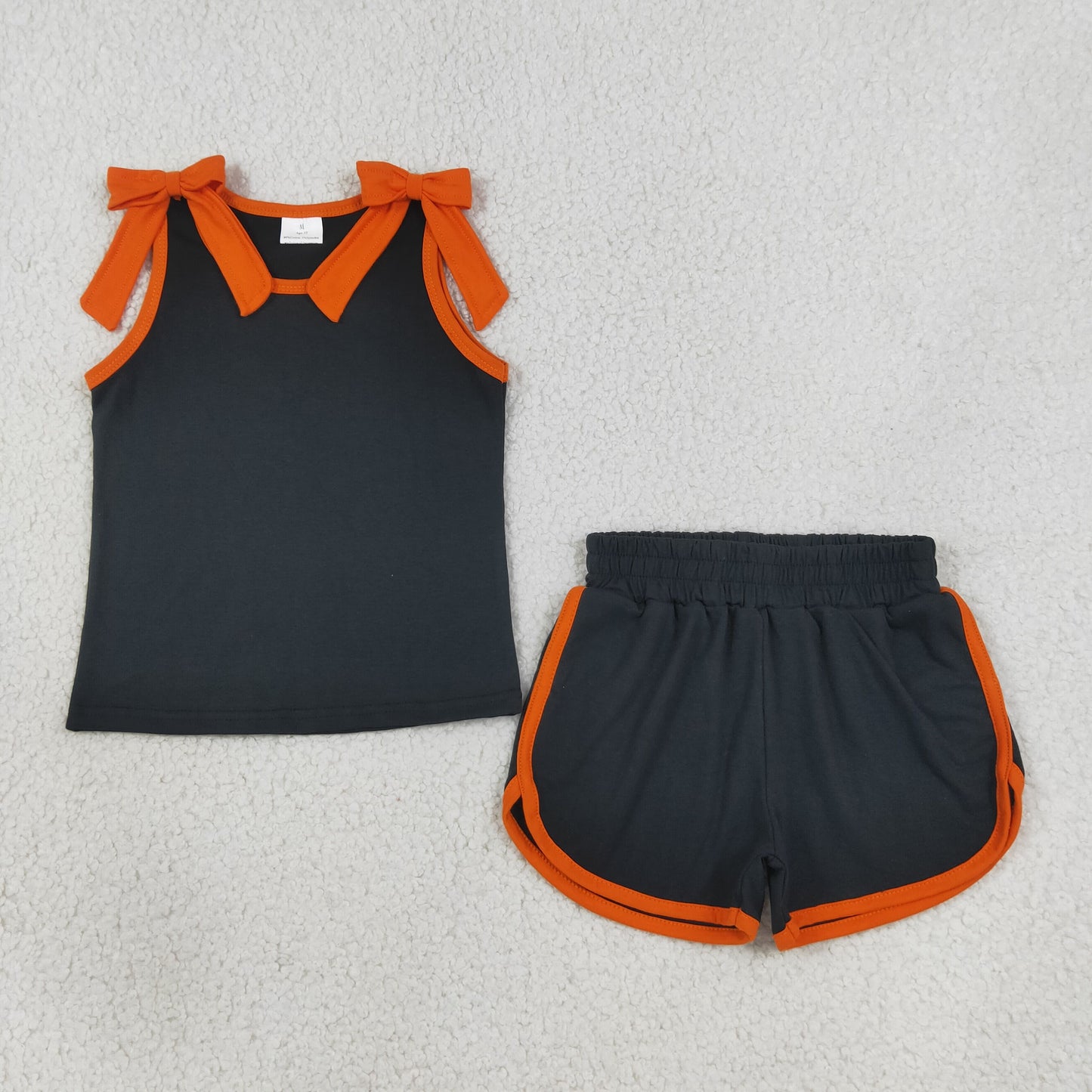 black orange bow shorts set summer girl clothing