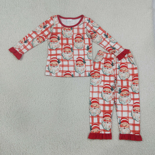 red check santa girl ruffle pajama set