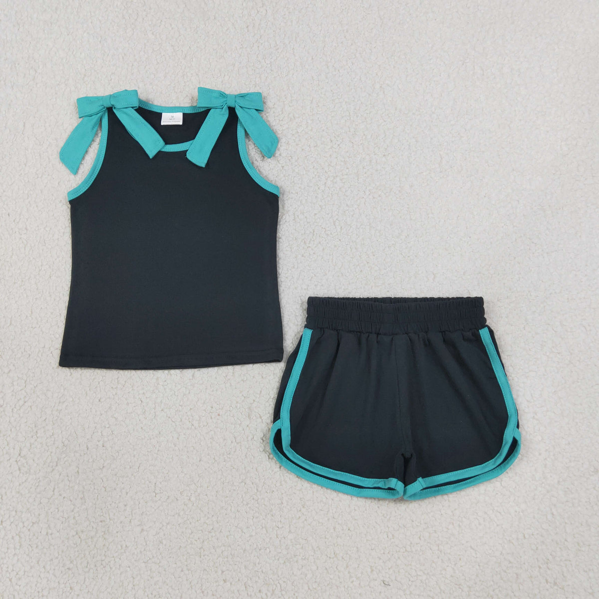 black teal bow shorts set summer girl clothing