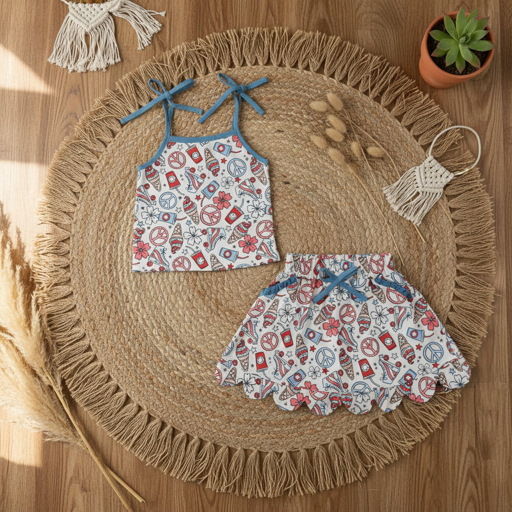 vintage Fourth of July scallop skorts set girl clothing