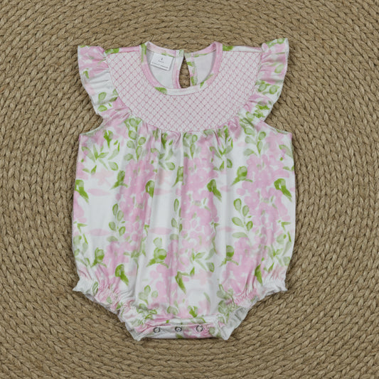 pink flower floral smock bubble romper