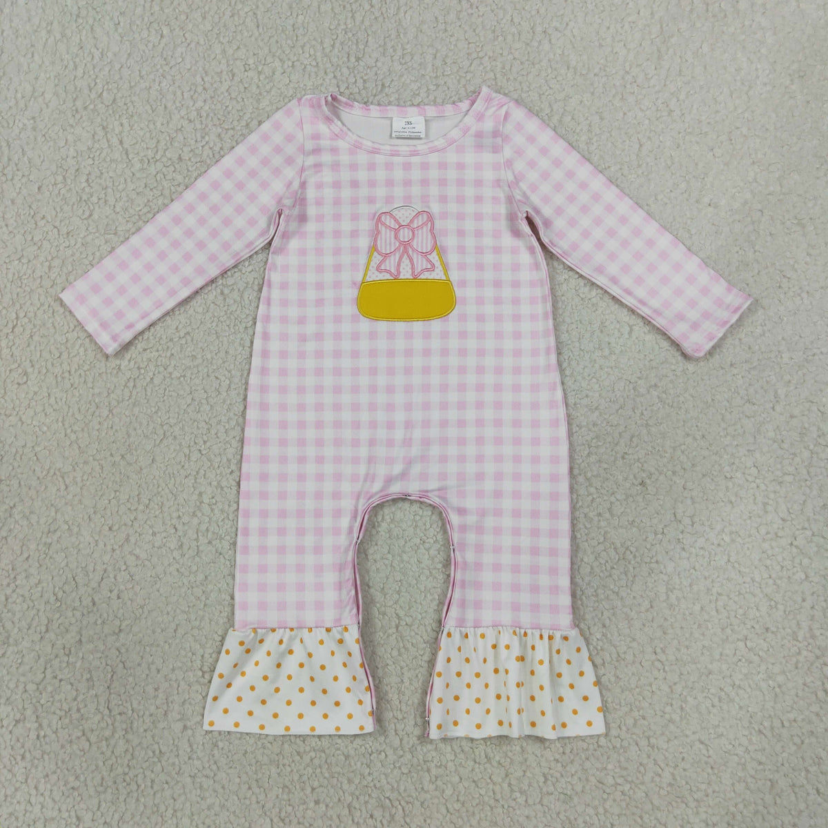 halloween candy embroidery plaid polk dots romper
