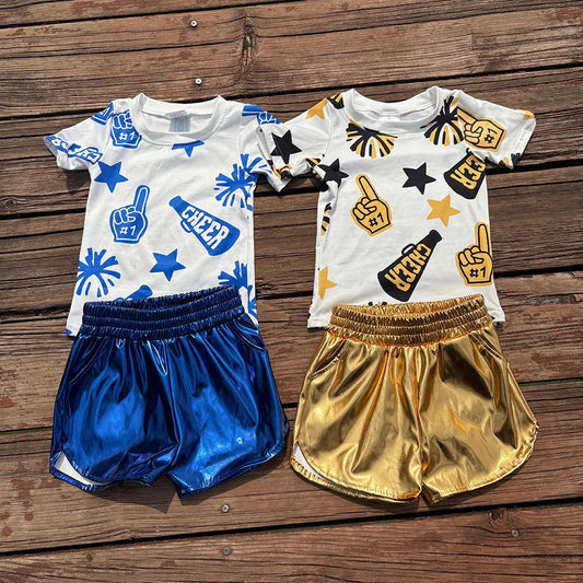 Match Baby Girls Cheer Team Tops Leather Shorts Clothes Sets D 3.14