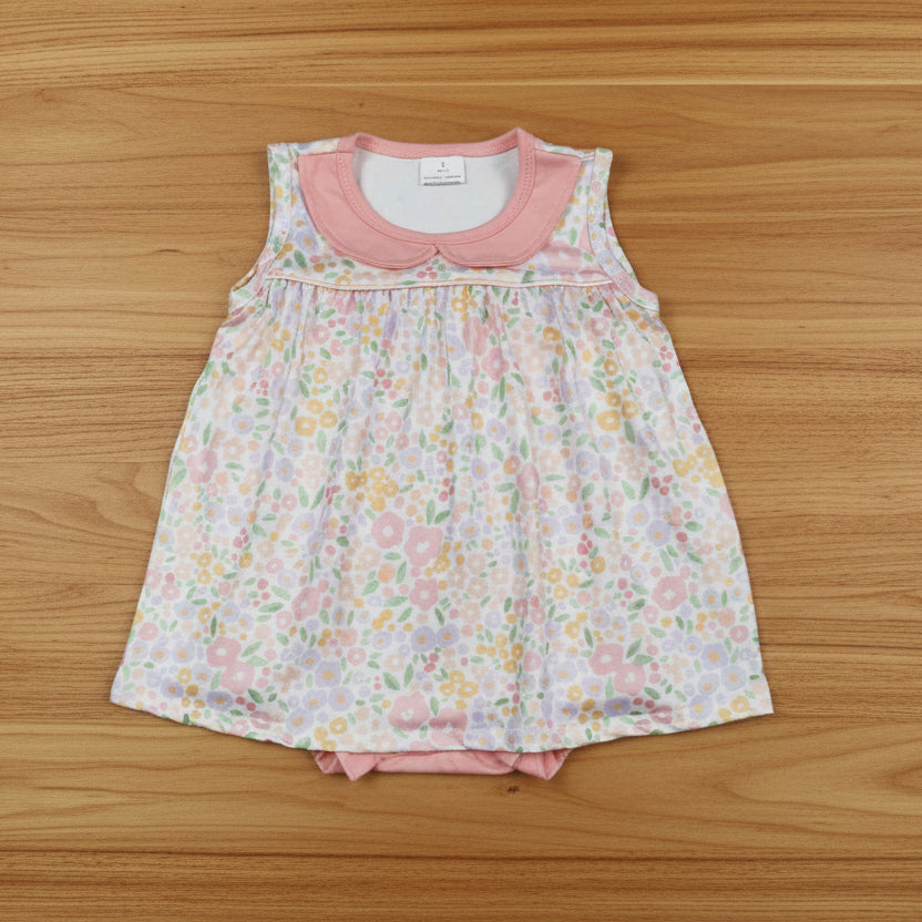 baby girl sleeveless floral collared playwear