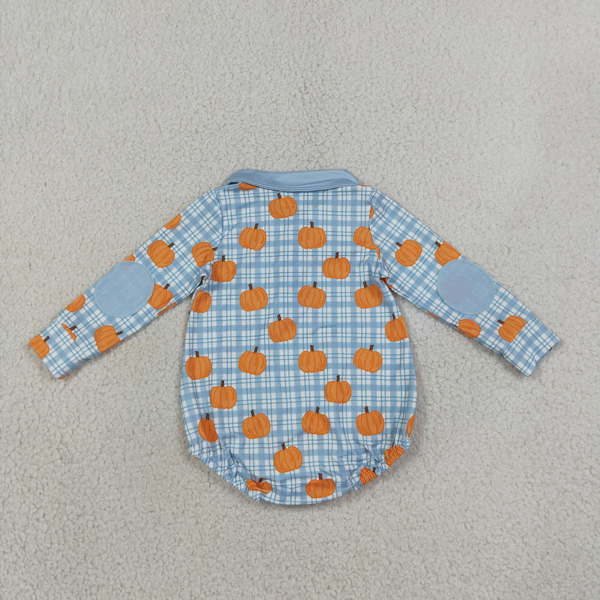 LR3201 blue plaid pumpkin boy romper
